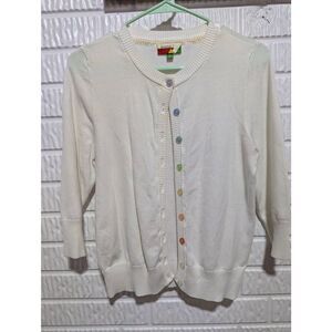 Fervour Girl's White Cotton Pastel Rainbow Buttons Cardigan Size YL
